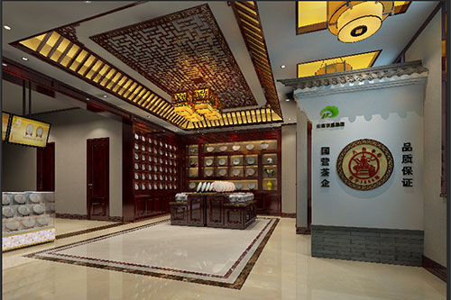西盟古朴典雅的中式茶叶店大堂设计效果图
